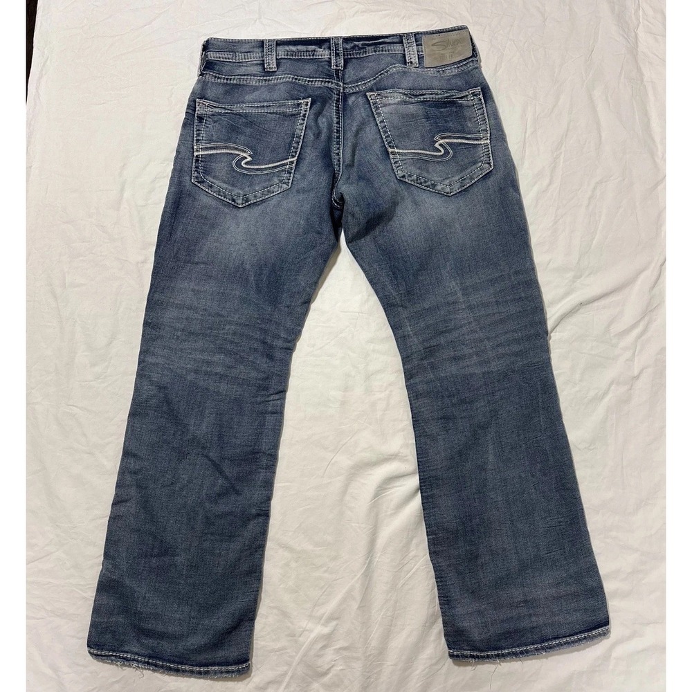 Silver Jeans Co. Mens Straight Leg Jeans Blue Denim Whisker 5 Pocket W34xL32